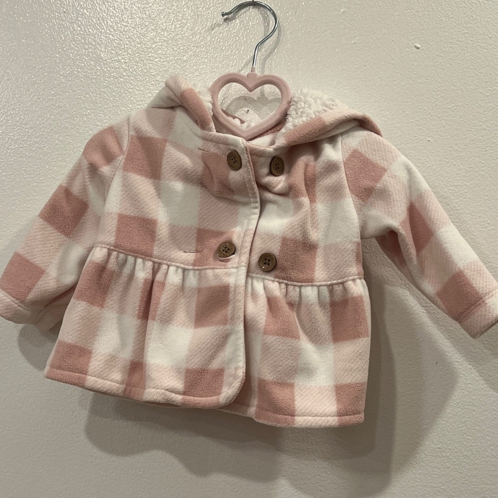 Carter's Pink and White Plaid Puffer Jacket  3 months